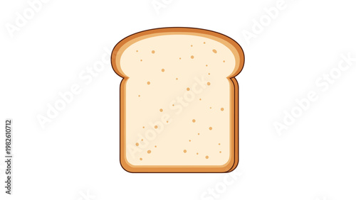 Single slice of white sandwich bread with brown crust isolated on plain background representing basic staple food for breakfast and snacks.
