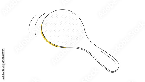 Simple outline drawing of Japanese rice scoop or shamoji with motion lines indicating its use in serving rice in kitchen and dining areas.