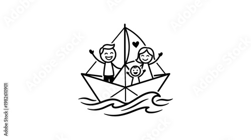 Happy Family Sailing on Paper Boat