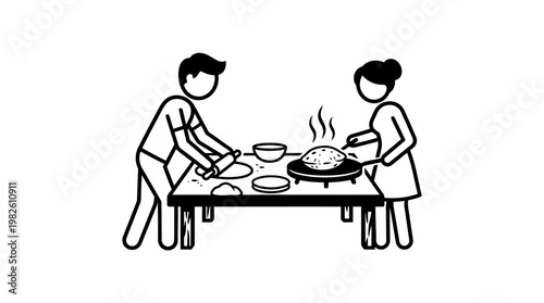 Cooking Together Simple Stick Figure Couple