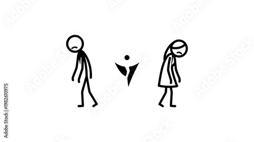 Sad Stick Figures Walking Apart after Relationship Ends