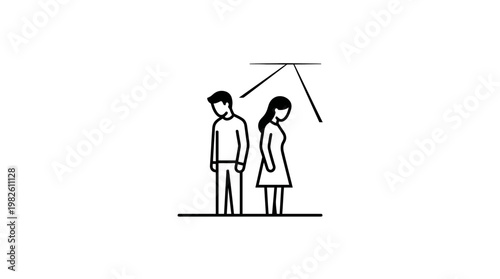 Sad Couple Standing Back To Back Under Spotlight