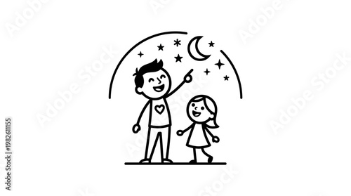 Father and Daughter Gazing at the Night Sky