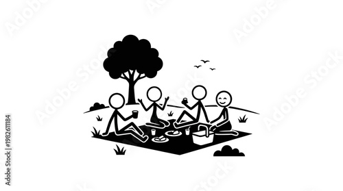 Stick Figures Enjoying a Picnic Outdoors