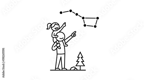 Father and Daughter Pointing at the Big Dipper