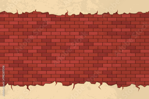 Brick wall background with cracked plaster borders for construction concept.