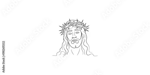 Jesus Christ wearing a crown of thorns in a simple line drawing style portrait