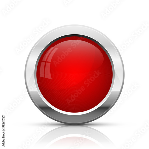 Shiny Red Button with Silver Bezel for User Interface Design Element