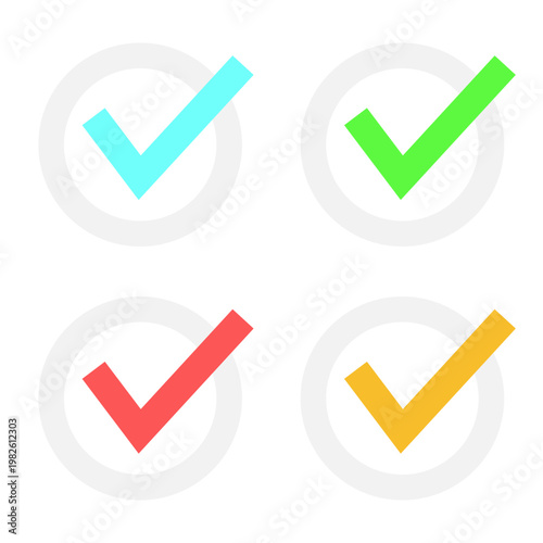 Collection of colorful check marks in circles confirming different actions.
