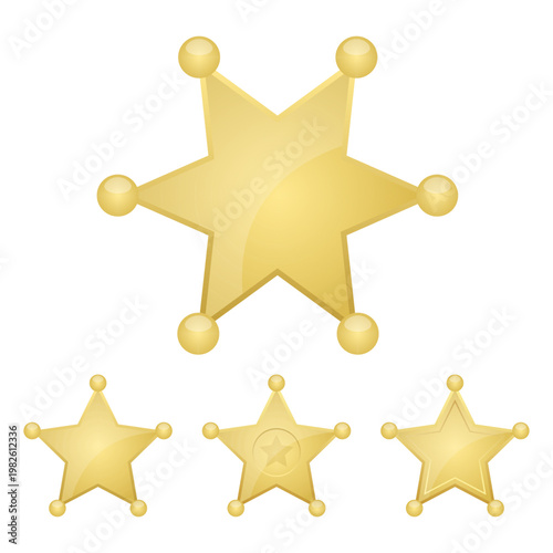 Golden Stars with Spherical Points: Sheriff Badges, Law Enforcement Symbol