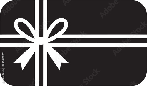 Gift card silhouette with decorative ribbon bow vector illustration on checkered background