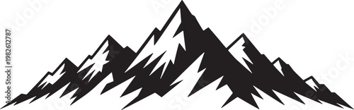 Jagged mountain range peaks with snow caps outline silhouette vector graphic element