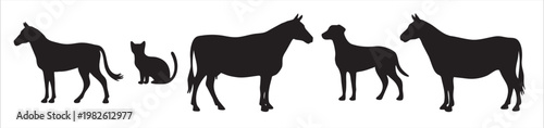 silhouette animal set dog cat horse cow farm animals