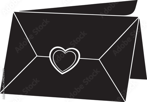 Sealed envelope closing with heart shape wax stamp invitation mail correspondence silhouette graphic