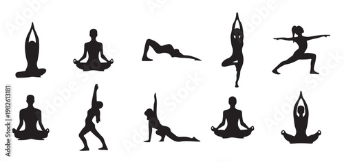 silhouettes of yoga poses yoga poses silhouettes set