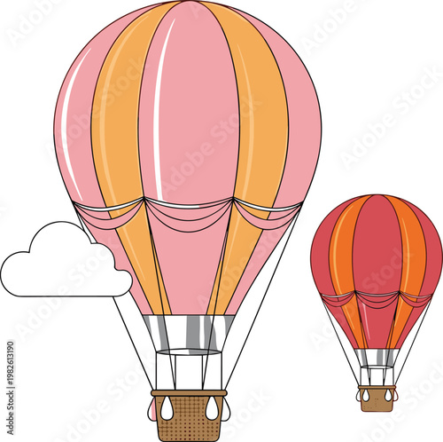 Hot air balloons vector illustration with pastel colors and vintage style flying balloons isolated on transparent background travel adventure design