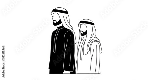 Two men in traditional Arab attire standing side by side.