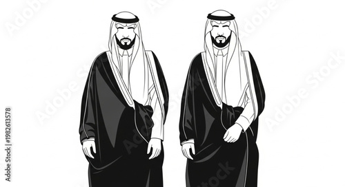 Two men in traditional Arab attire, standing side by side.