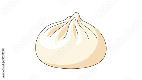 Single steaming hot Chinese dumpling or baozi isolated on white background representing delicious traditional dim sum for food design.