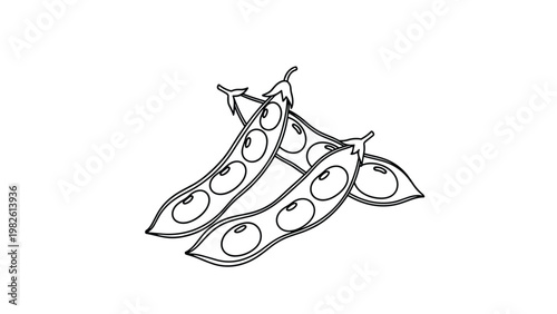 Outline drawing of fresh soybean pods illustrating source of healthy plant-based protein and agricultural crop for nutrition and farming.