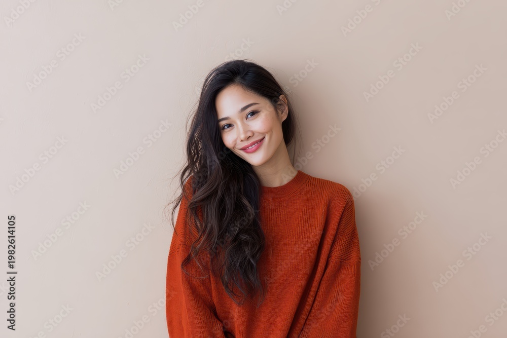 Fototapeta premium young asian woman smiling confidently standing casually lifestyle fashion portrait