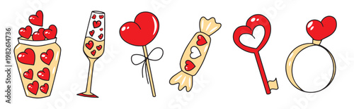 valentines day vector set love elements goblet lollipop