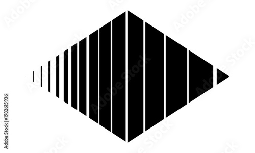Hand-drawn abstract geometric diamond shape featuring vertical black parallel lines on simple white background illustration