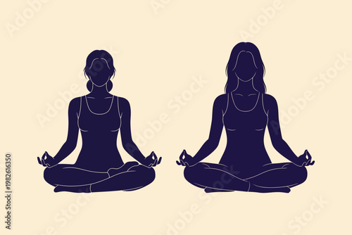 Silhouette of two women in lotus position a study in meditation and tranquility