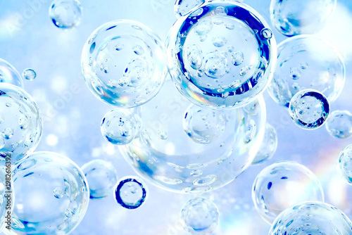 Abstract water bubbles for cosmetic serum and skincare background