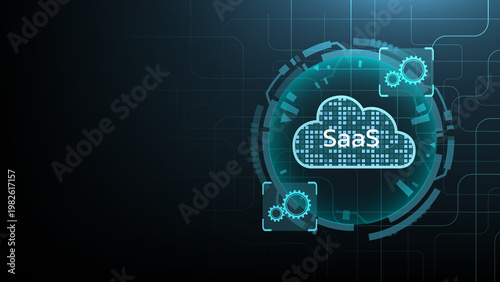 SaaS Cloud Technology: A digital rendering showcases the SaaS cloud technology, symbolizing innovation and connectivity within a modern technological landscape.