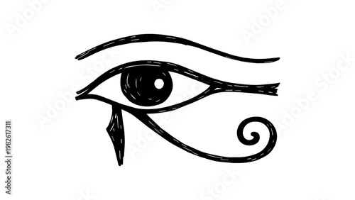 Eye of Horus Minimalist Black Line Vector Icon on White Background. Hand-Drawn Egyptian Symbol of Protection and Healing. Scalable SVG Illustration for Mystical and Spiritual Graphic Design.