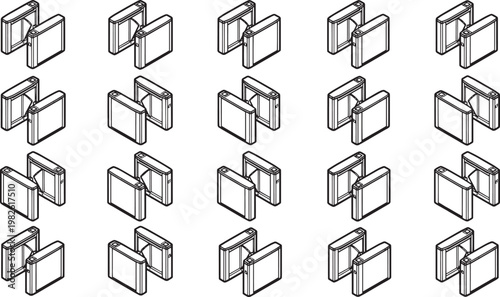 A repeating pattern of abstract structural design elements, each element suggests a sense of modernity and minimalist architectural elegance. 