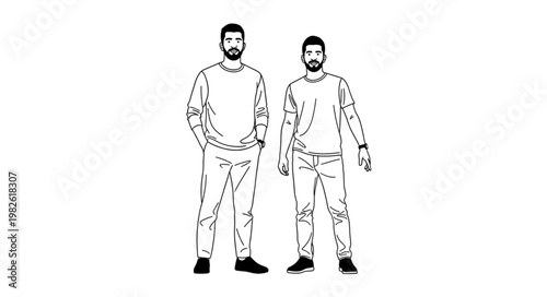 Two men standing side by side in casual attire, looking forward.