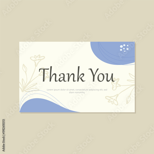 Elegant thank you card template with abstract shapes and floral line art