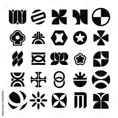 Modern geometric logo icon set in minimalist black style