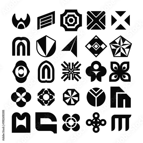 Modern geometric logo icon set in minimalist black style