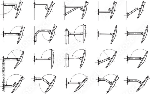 A collection of various wall-mounted lamps. Illustrating designs of lamps that cast light. 