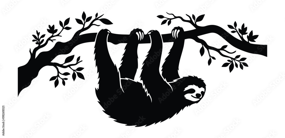 Obraz premium Sloth Hanging Upside Down Shape Icon Silhouette Vector black design on a white background