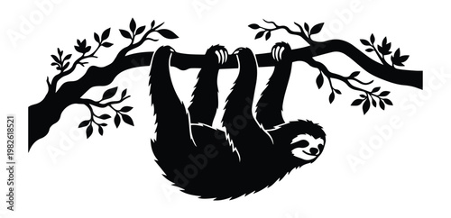 Sloth Hanging Upside Down Shape Icon Silhouette Vector black design on a white background