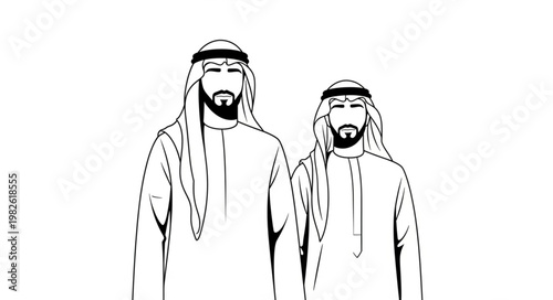 Two Emirati Men in Traditional Clothing Posing Together.