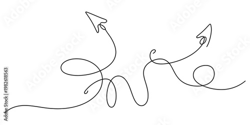 Tableau sur toile A single continuous line drawing featuring two upward pointing arrows with elega