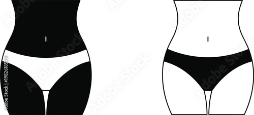 Silhouette female body with panties and outline female body with underwear isolated white background