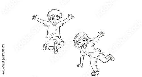 Two happy children jumping in the air with joy.