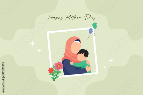 Mother And Child Photo Frame. Mother Day Concept. Vector graphic illustration