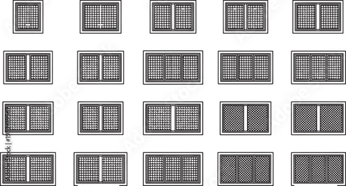 A series of modern windows, showcasing various design layouts in a top-down view. Demonstrating the versatility and visual appeal of architectural elements.