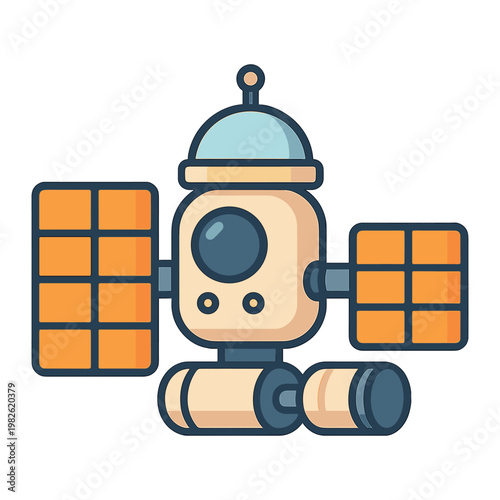 Cartoon satellite with solar panels flat vector