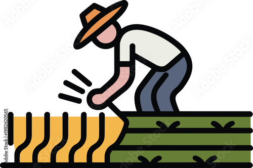 Worker harvesting crops in field people with landscape vector on white background.