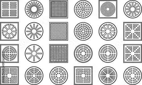 A collection of diverse air vent designs, meticulously crafted with geometric precision, each embodying a unique blend of functionality and modern aesthetics.