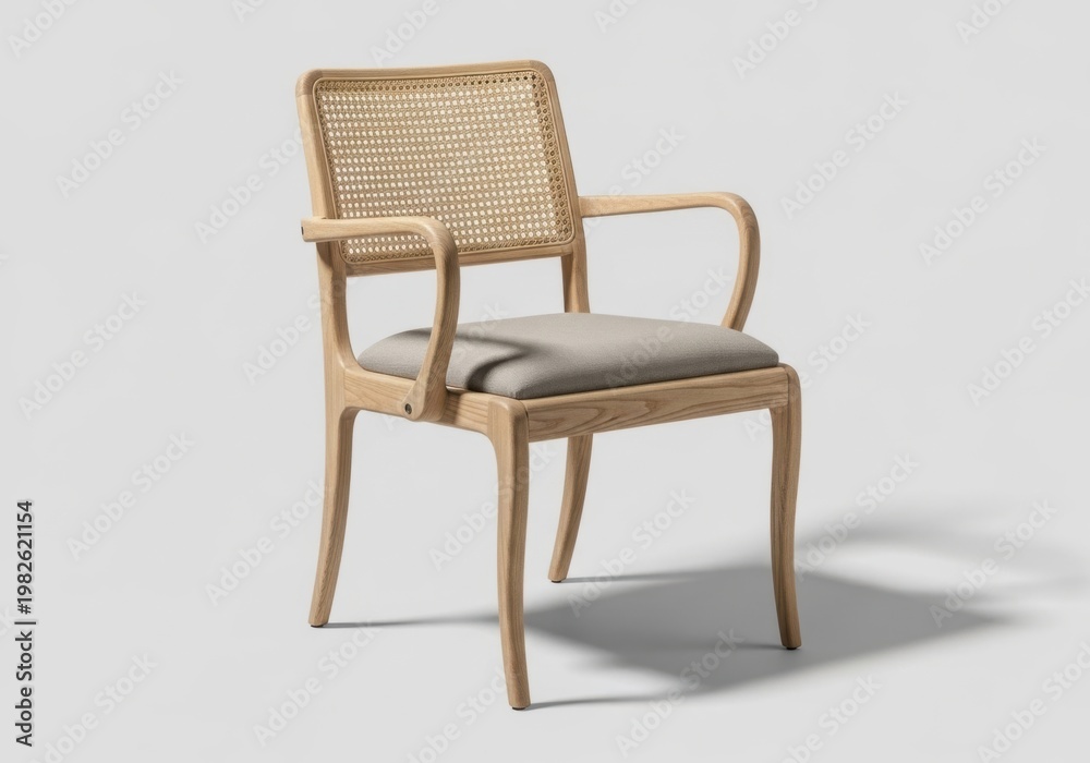 Fototapeta premium Vintage wooden armchair with light green upholstery and armrests