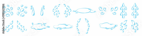  contoured cartoon tear drops and puddles set sorrow weeping 